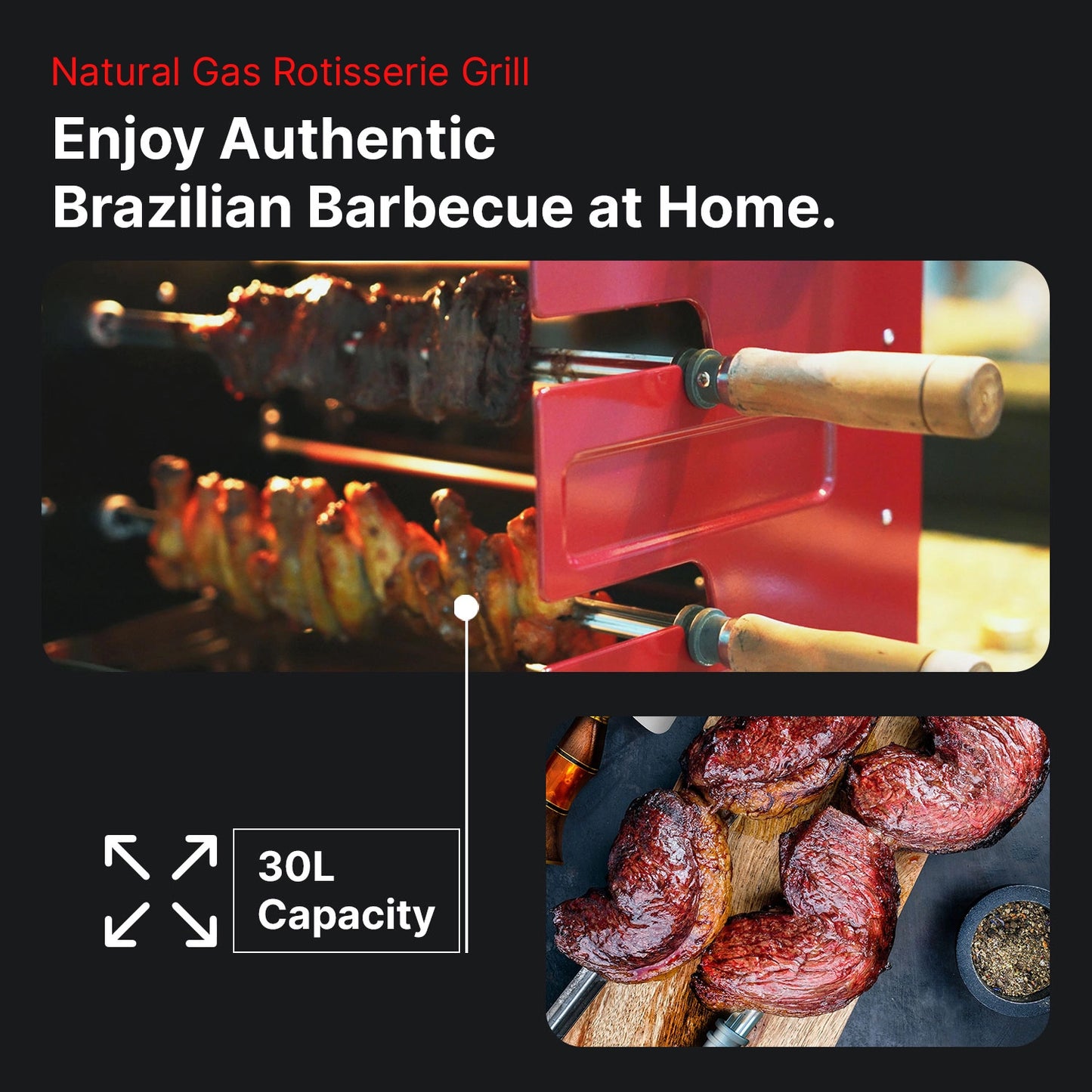 Churrasqueira a Gás Rotisserie Brasileira com 3 Espetos