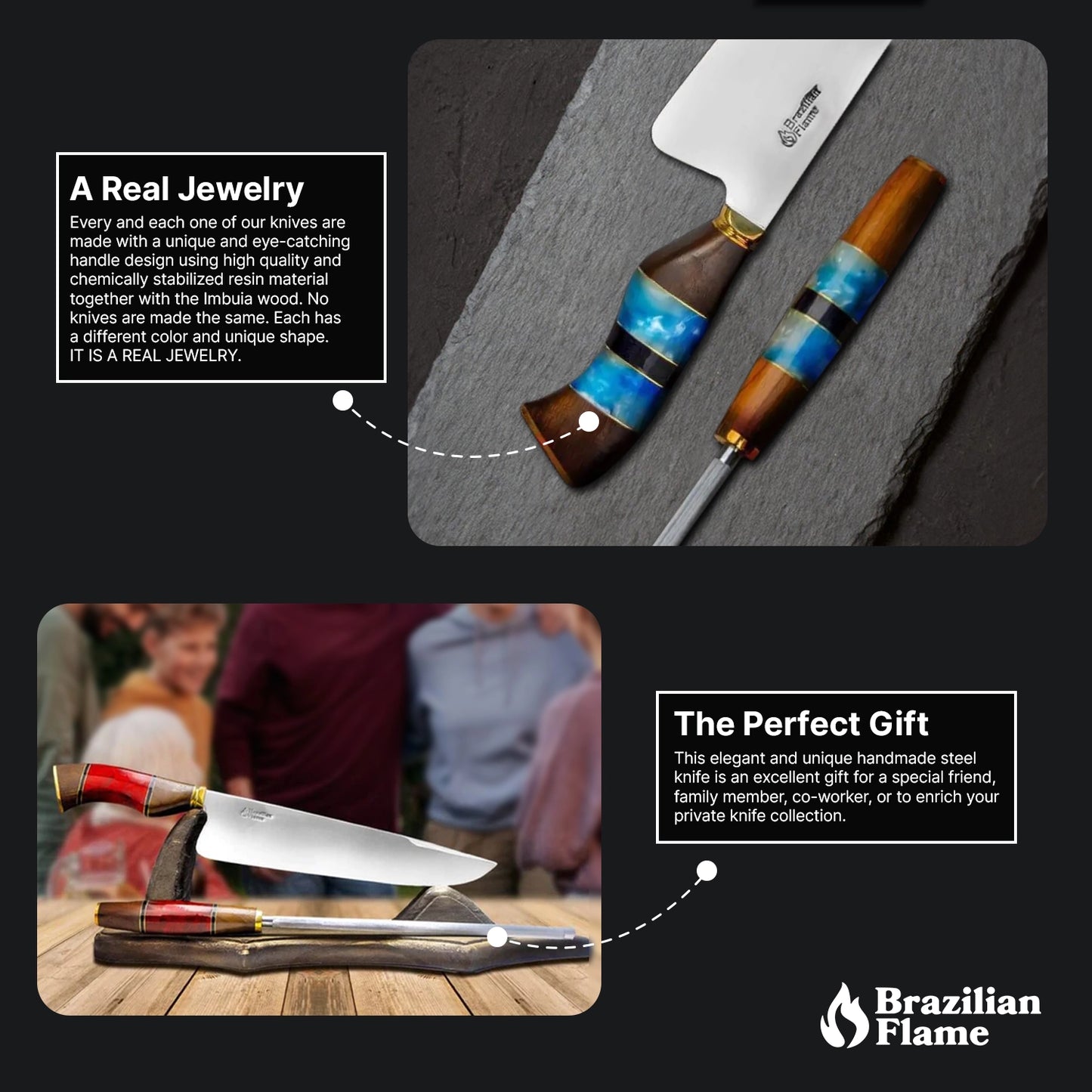 Conjunto de faca de picanha Flame Chef brasileiro com afiador
