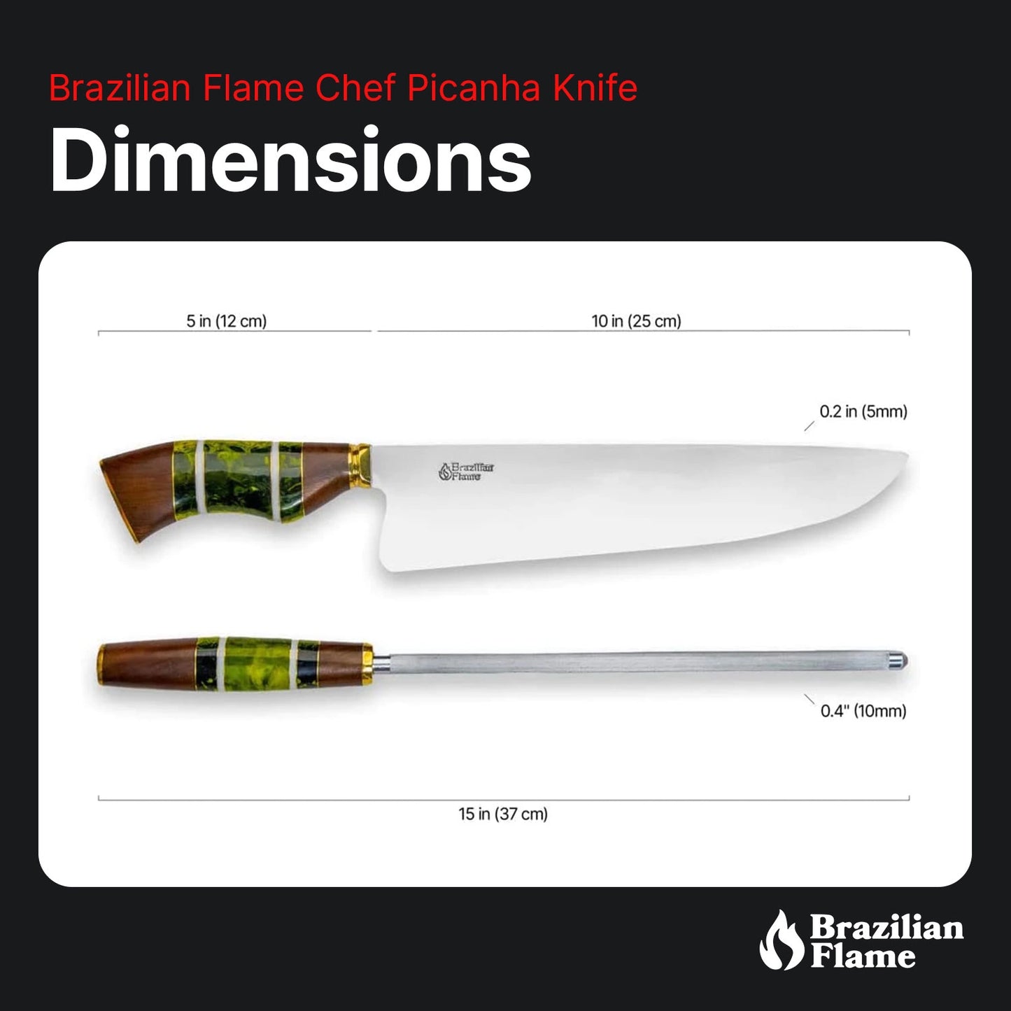 Conjunto de faca de picanha Flame Chef brasileiro com afiador