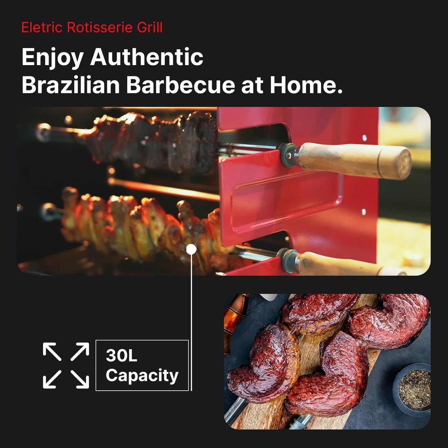 Brazilian Flame Rotisserie Electric Oven w/2-Skewers RED - Churrasco® Series