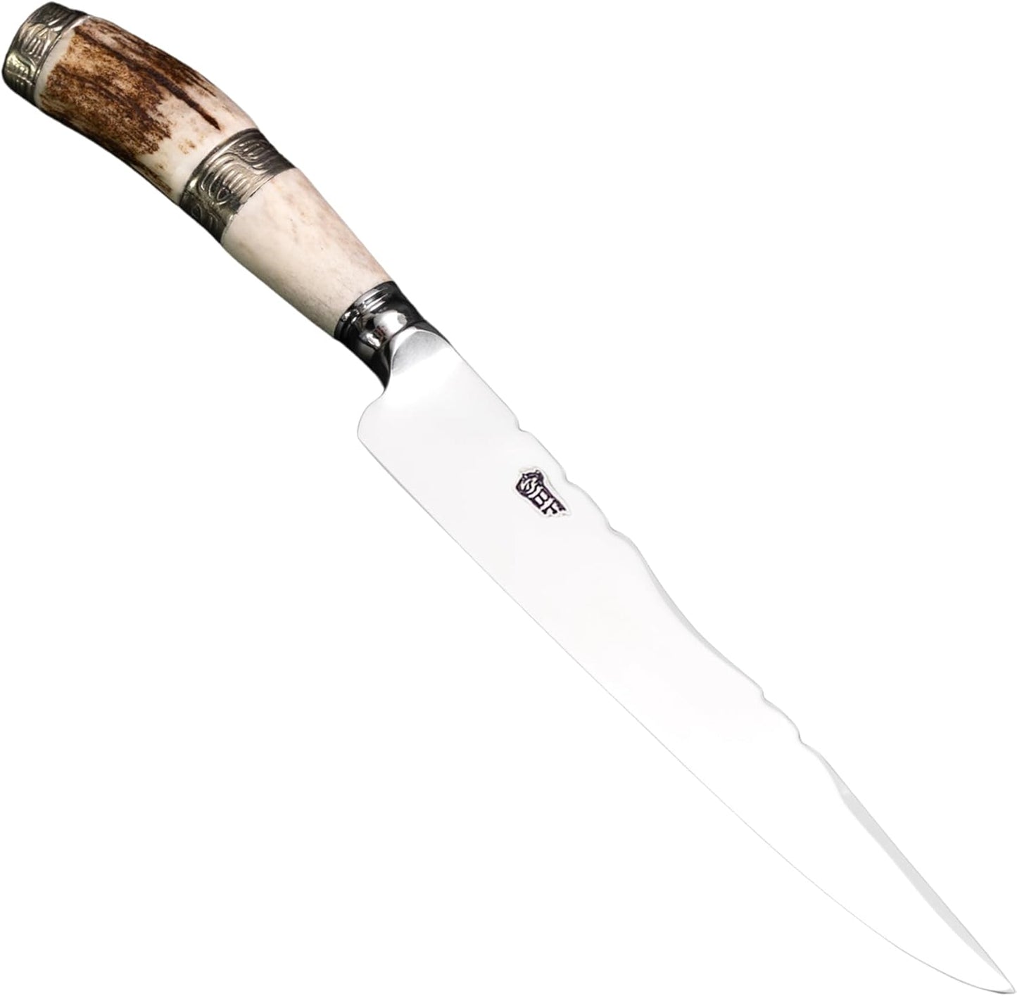 Brazilian Flame Gaucho Steakhouse Knife – Forged Stainless Steel Blade, Stag Horn Handle with Alpaca Accents, Handcrafted Artisan Knife with Leather Sheath, Fogo De Chao Brazilian Steakhouse