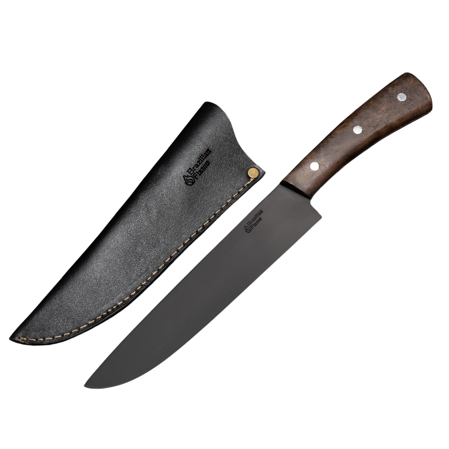 Brazilian Flame Chef Barbecue Full Tang 10” Full Tang STAINLESS STEEL Steakhouse Knife – 420c Blade, Imbuia Wood Handle, Handcrafted Knife for BBQ and Kitchen (Stainless Steel Fine Point)