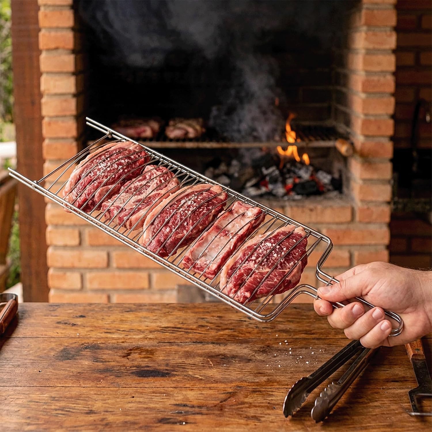 Brazilian Flame Curved Fish Grilling Basket Tray | Single-Handle Whole Fish Grill Basket | Chrome-Plated Steel Wire | Fits Gas, Charcoal, Kettle & Brick BBQ Grills | Easy-Turn Loop Handle