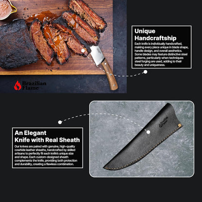 Brazilian Flame Chef Barbecue Full Tang 10” Full Tang STAINLESS STEEL Steakhouse Knife – 420c Blade, Imbuia Wood Handle, Handcrafted Knife for BBQ and Kitchen (Stainless Steel Fine Point)