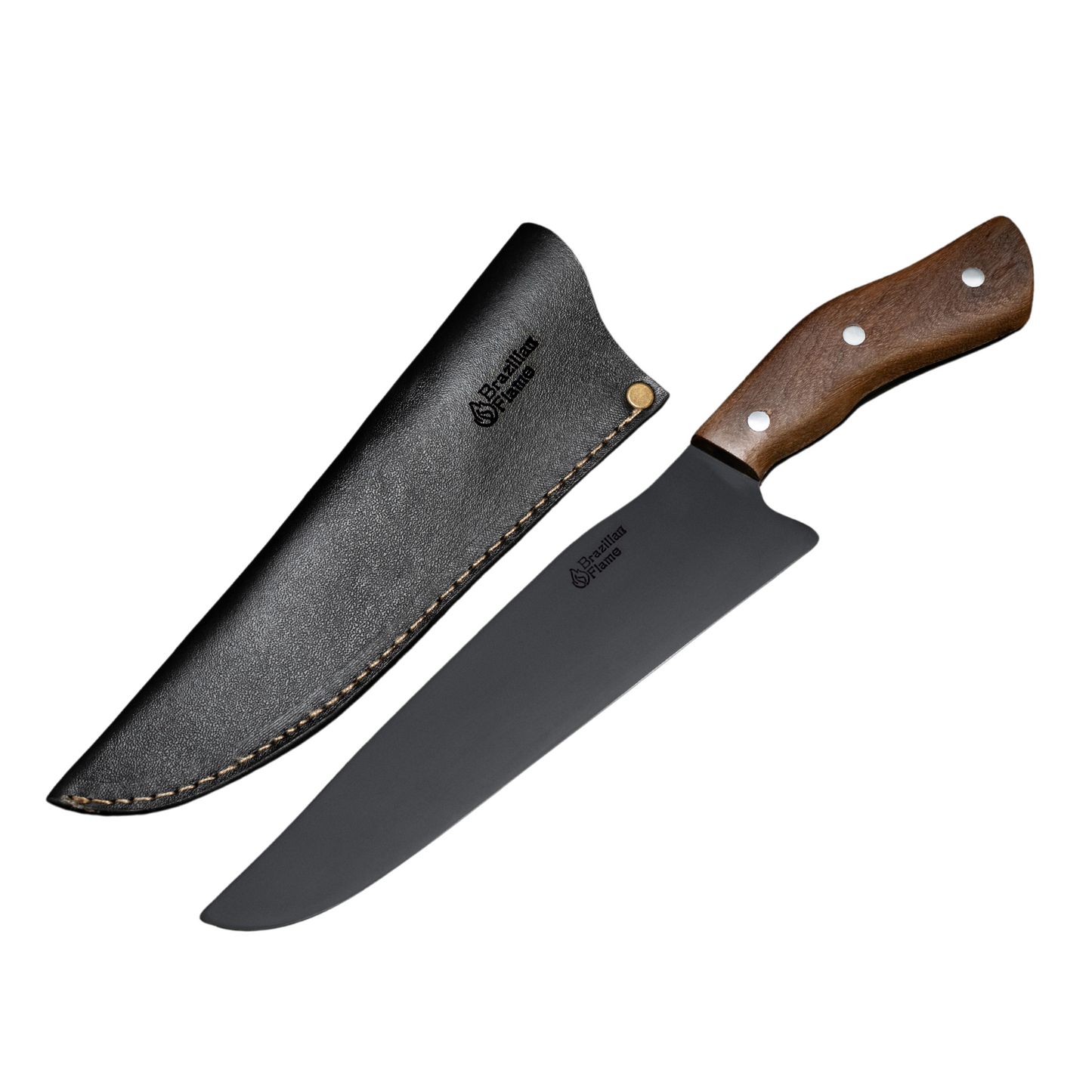 Brazilian Flame Chef Barbecue Full Tang 10” Full Tang STAINLESS STEEL Steakhouse Knife – 420c Blade, Imbuia Wood Handle, Handcrafted Knife for BBQ and Kitchen (Stainless Steel Fine Point)
