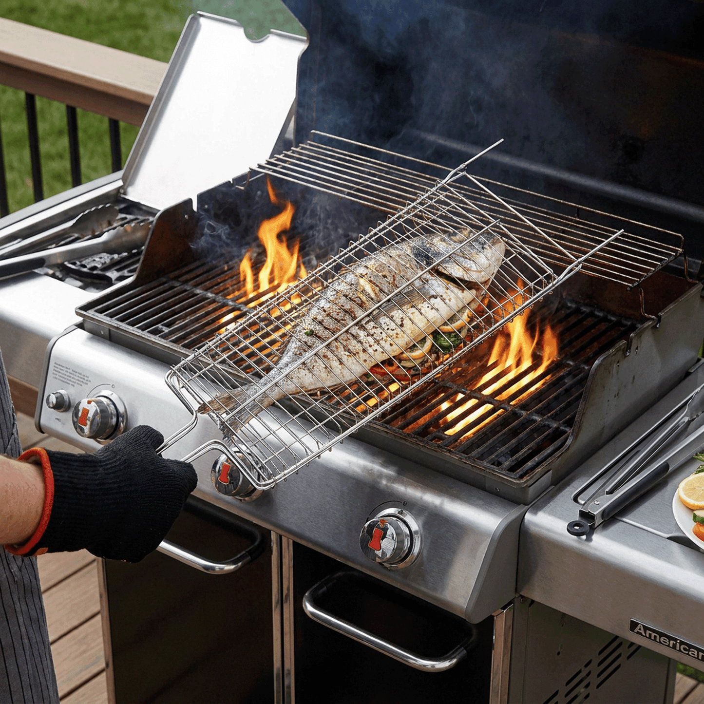 Brazilian Flame Chrome-Plated Steel Grill Basket — Non-Stick Fish & Steak Grilling Cage with Long Handle, Folding Double-Sided BBQ Basket for Whole Fish, Fillets & Meats | For Charcoal, Gas & Open Fire